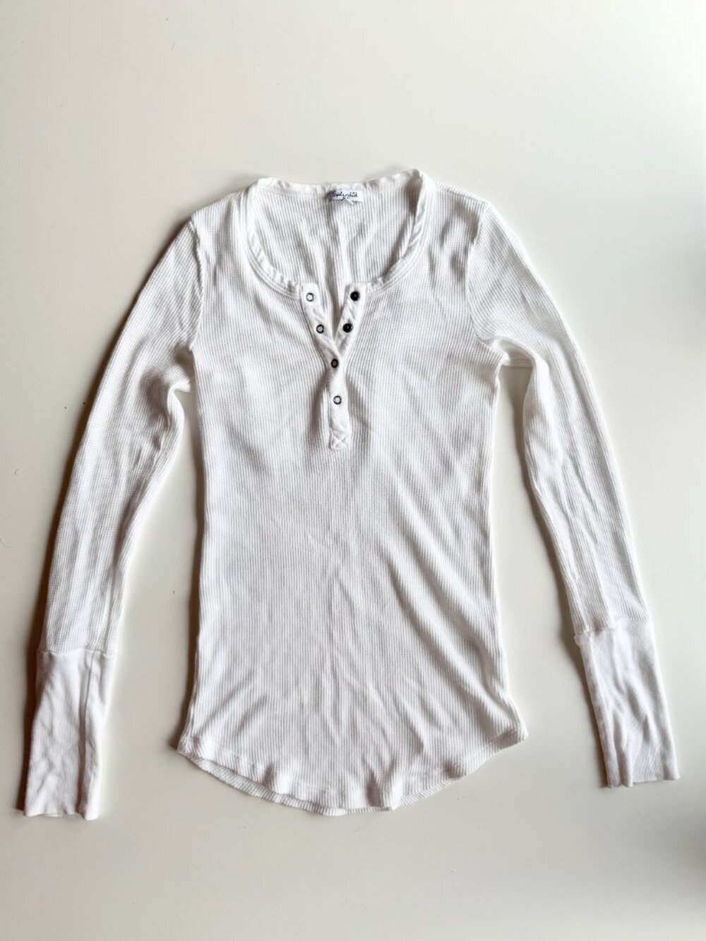 SPLENDID Forever White Micro Modal Cotton Waffle Knit Henley T-Shirt, Size S - Picture 8 of 16